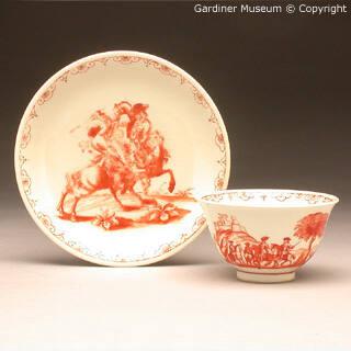 Tea bowl and saucer with scenes of battle