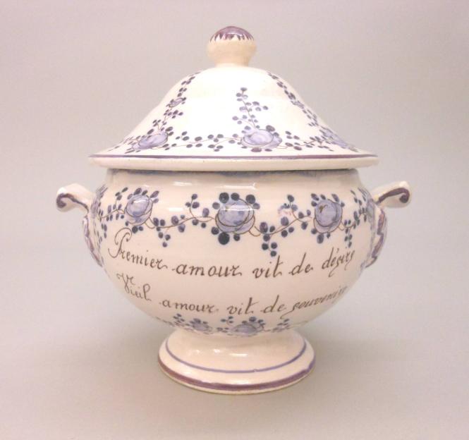 Two-handled covered monochrome bouillon tureen