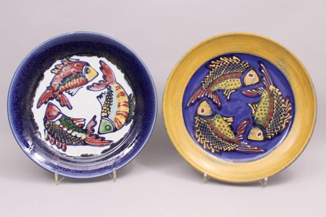 Pair of Plates with Triple fish Design