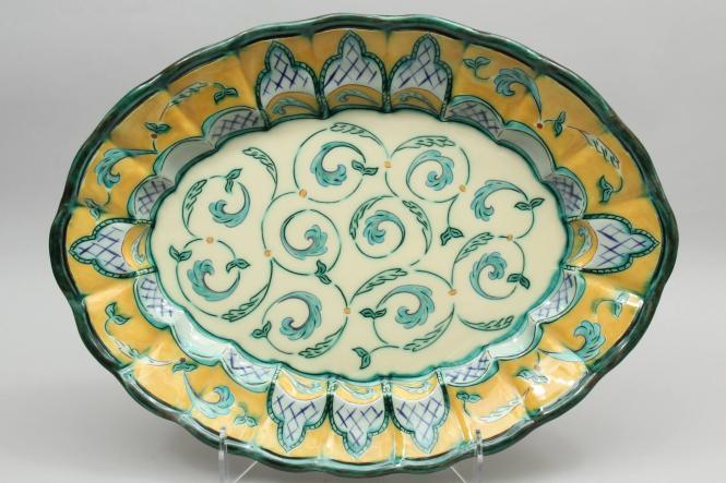 Oval Dish with Scrolling Leaf Design