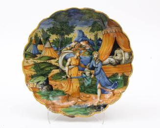 Fluted footed dish (crespina) with Judith holding the head of Holofernes