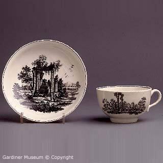 Teacup and saucer with " Ruins" pattern