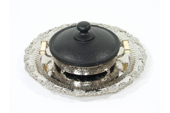 Covered Shallow Tureen with Metal Stand