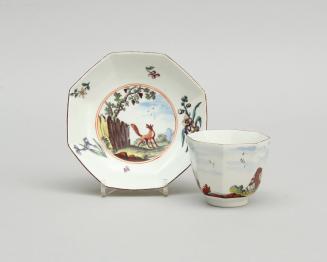 Teacup and Saucer with Aesop’s Fables of the “Lion and the Mouse” and the “Fox and the Grapes”