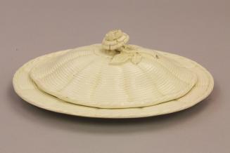 Covered dish with basket-weave design