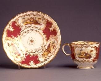 Coffee cup and saucer, "Bath Embossed" shape, topographical view