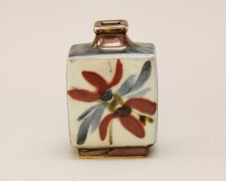 Brown and White Bottle w/ Pink and Blue Decoration