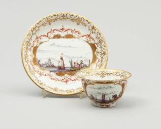 Teabowl and sacuer with landscapes