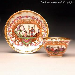 Tea bowl and saucer painted by J.F.Metzsch (d. 1766)