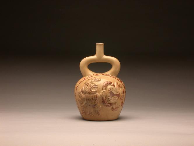 Stirrup-spout Bottle with Deity Fighting a Crab