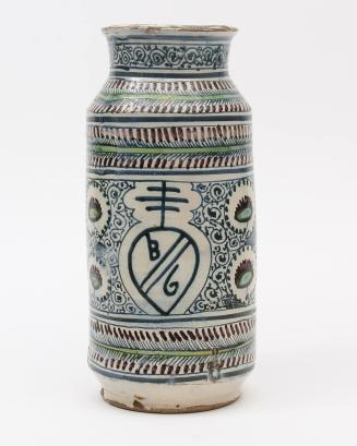 Albarello (drug jar) with unidentified pharmacy emblem