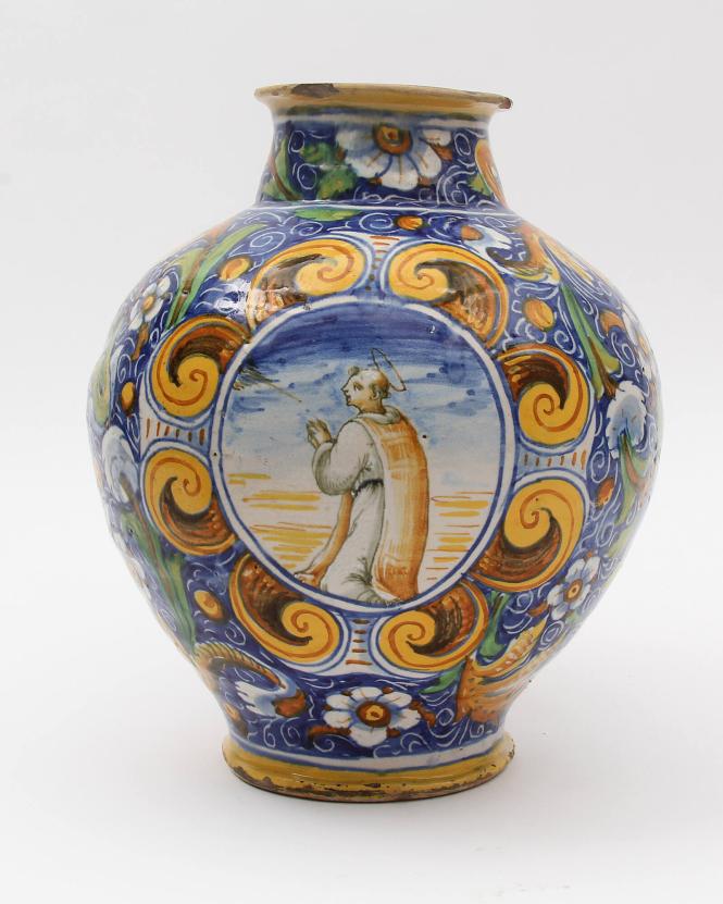 Pharmacy jar with praying saint