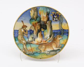 Broad-rimmed dish (Tondino) with a cowherd, perhaps Cadmus