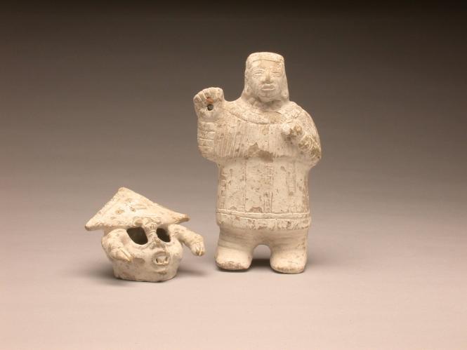 Figural whistle with removable manta ray (or crab?) headdress