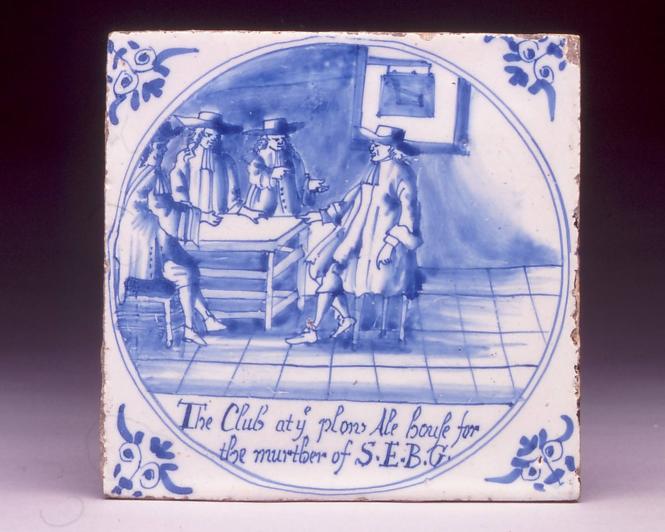 Tile with scenes from the "Horrid Hellish Popish Plot"
