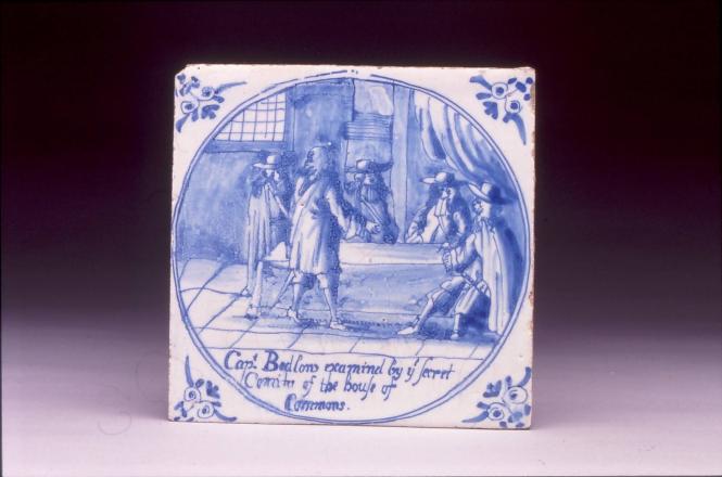 Tile with scenes from the "Horrid Hellish Popish Plot"