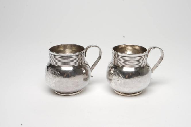 Pair of mugs with the arms of Luttrell of Dunster