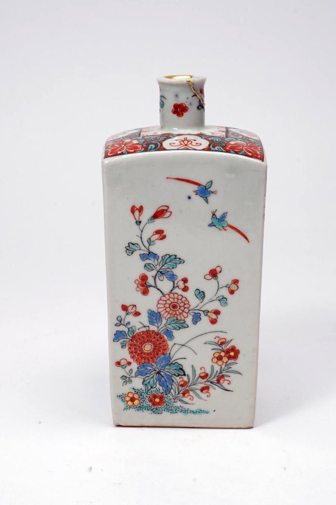 Pair of Dutch decorated Kakiemon-style square bottles