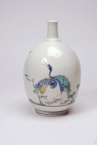 Kakiemon-style bottle with cranes and pine tree