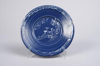 Bleu Persan Plate with Chinoiserie Decoration