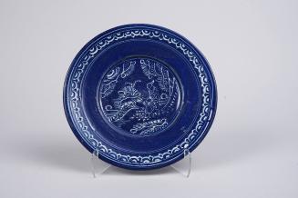 Bleu Persan Plate with Chinoiserie Decoration