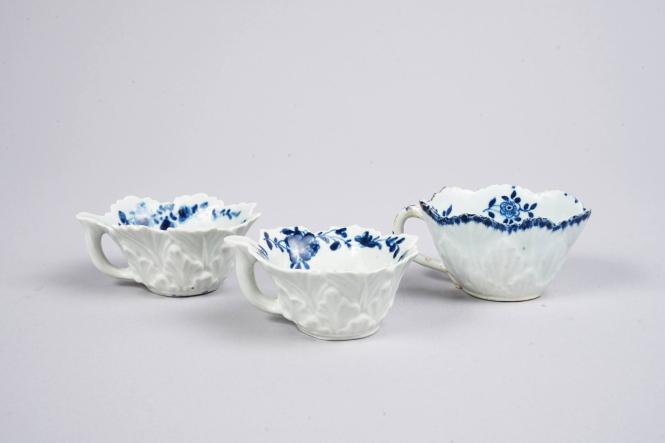 Set of Three Butterboats with Moulded Geranium Leaves 