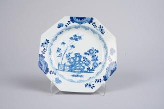 Octagonal Dish with Flowering Shurbs and Fence