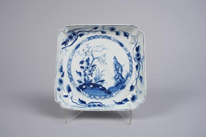 Square Dish with Cross-legged Man