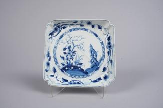 Square Dish with Cross-legged Man
