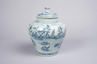Covered Vase with Men on a Boat