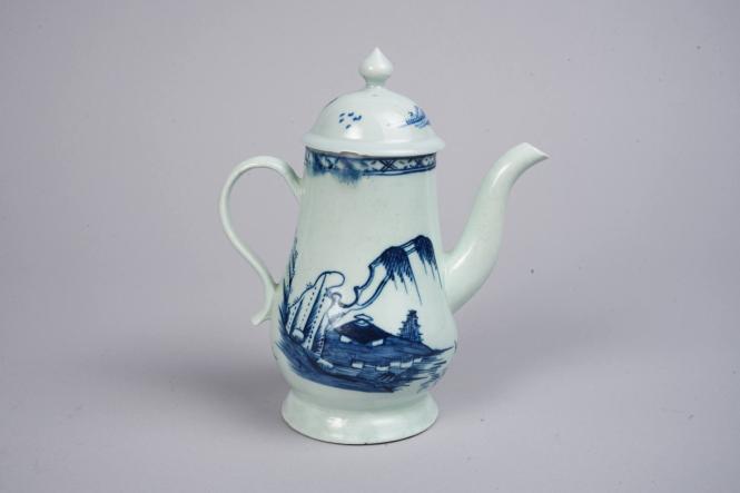 Coffee Pot with Willow, Rock and Hut
