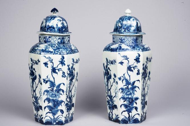 Pair of Hexagonal Vases with Covers